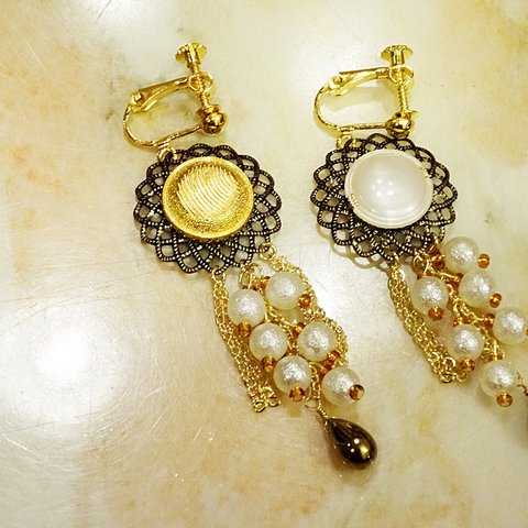 pierce/earring アンティークゴールドxパールタッセル