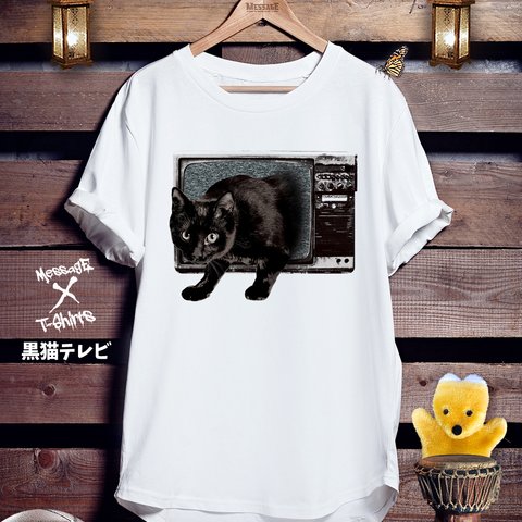 アニマルホラーTシャツ「黒猫テレビ」