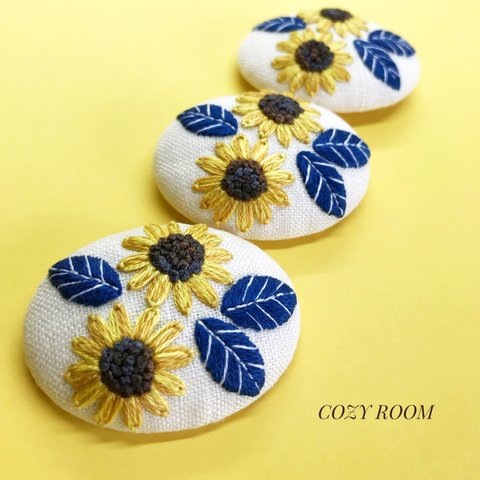 向日葵 刺繍ブローチ ヘアゴム