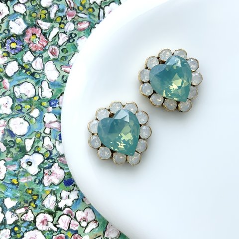 green opal heart pierce/ earring