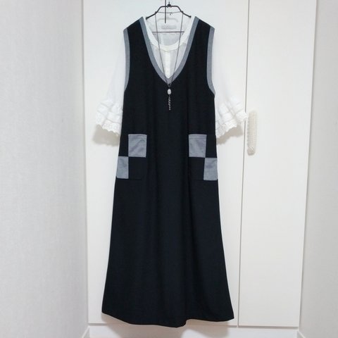 ≪黒のAラインマキシ丈ジャンパースカート≫