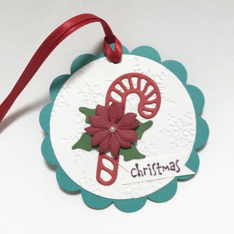 クリスマス タグ 3枚セット  🎄  ポインセチア   キャンディケーン  stampinup  スタンピンアップ