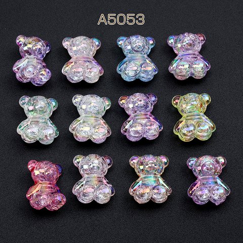 A5053  30個 アクリルビーズ くま クマ ベア メッキ加工 ミックスカラー 15×18mm 3 x（10ヶ）