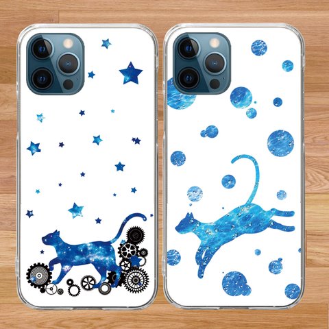 送料無料【宇宙猫と歯車・水中猫ハードケース】受注生産　iPhone Android Galaxy Xperia AQUOS ARROWS Huawei 他多機種