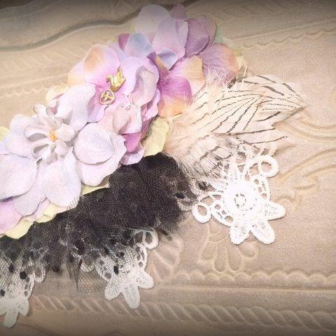 チュール･羽・レース･造花を使ったヘッドドレス