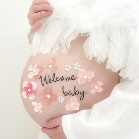 M10＊Welcome baby flower✳︎マタニティフォトシール＊繰り返し貼れるボディジュエリーシール＊hello  baby