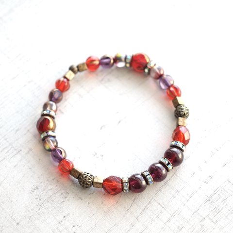 Garnet × czech beads（ブレスレット）