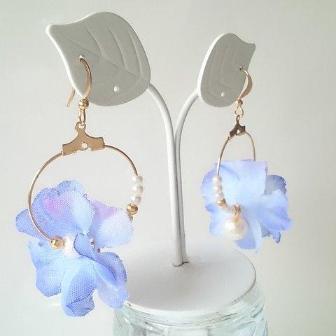 Flower-pearl コットンパール☆ピアス ブルーＧ