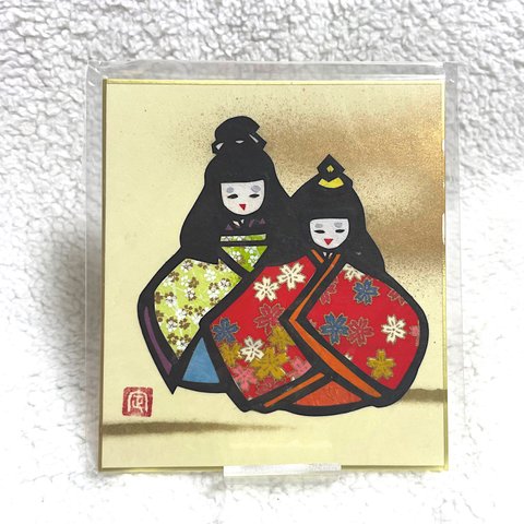 【切り絵】ひな祭り お雛様とお内裏様 ミニ色紙③