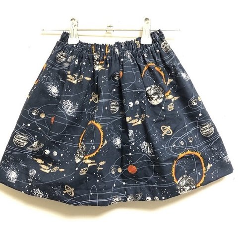 キッズ♥ギャザースカート♥32cm丈/size120-130・宇宙柄ネイビー♥navy