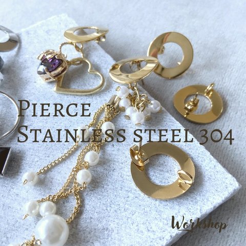 【4pcs】ステンレス304ピアス　リング  ゴールド