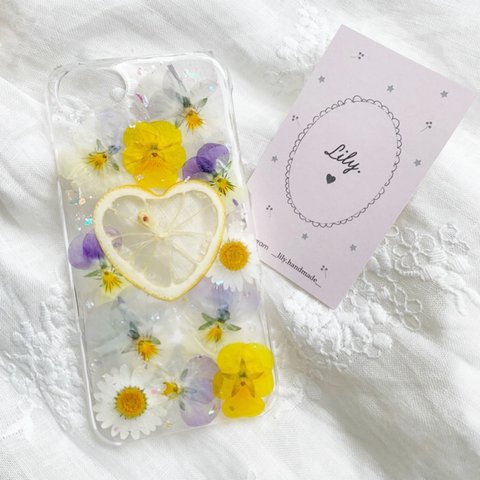 ハートレモン♡ビオラの押し花iPhone6/6s/7/8用ケース