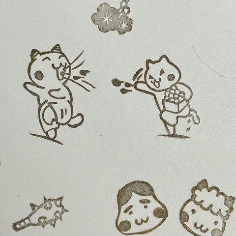 消しゴムはんこ　ねこ　豆まき　2個セット