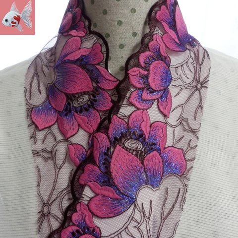 ◆花刺繍の半襟⑨　パープル