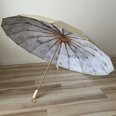 日傘 雨傘 折りたたみ傘 和傘 骨16本 晴雨兼用 UVカット E2/植物緑