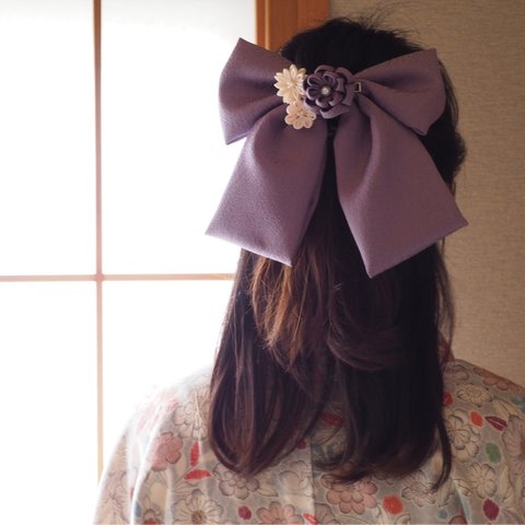卒業式に！袴に！大正ロマンリボン髪飾り  紫【2way】