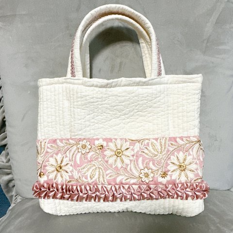 インド刺繍リボン×イブルキルトのお散歩バッグ