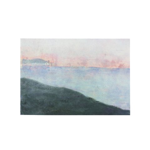 Sebastiano Benegiamo(セバスティアーノ・ベネジャーモ)「tramonto rosa」(桃色の夕焼け)、油絵、現代アート、額縁なし、バラッティ(リボルノ)2022年 35x25cm