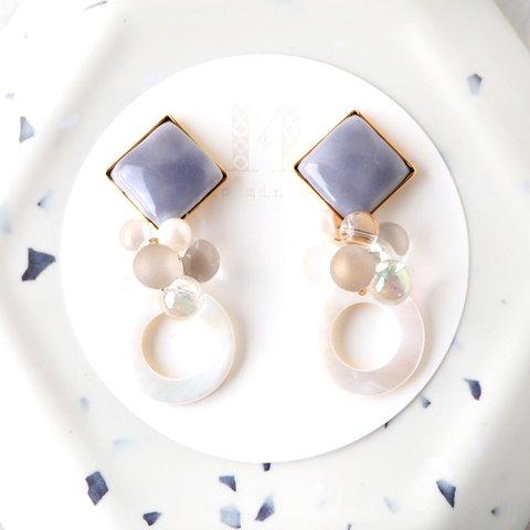 七宝焼 Bubble◇ピアス ~Lavender gray~