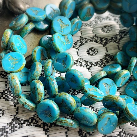 【6コセット】JIRI＊IVANA#czech beads#チェコビーズbird🦜12㎜ light blue 