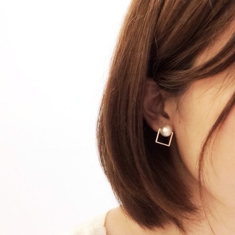"square□○ pearl" pierce/earring
