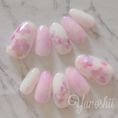 Clear Flower Nail Pink