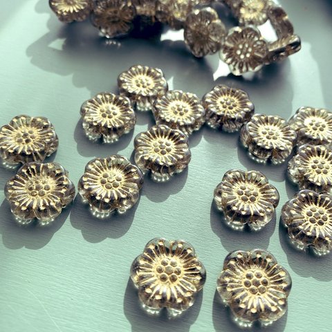 SALE【10コセット】#czech beads#チェコビーズ　button flower17㍉　crystal/bronze j