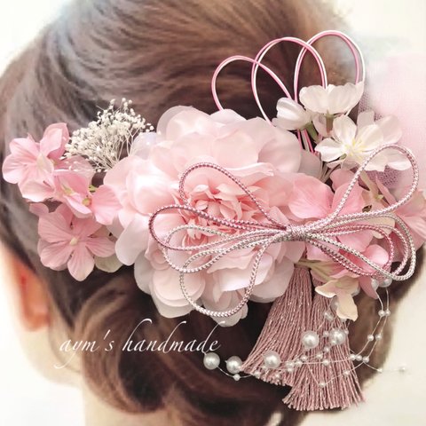 〜春〜桜ピンク〜和装髪飾り〜結婚式　ブライダル　ウェディング　成人式　卒業式　振袖　着物　和風　ヘッドドレス　サクラ