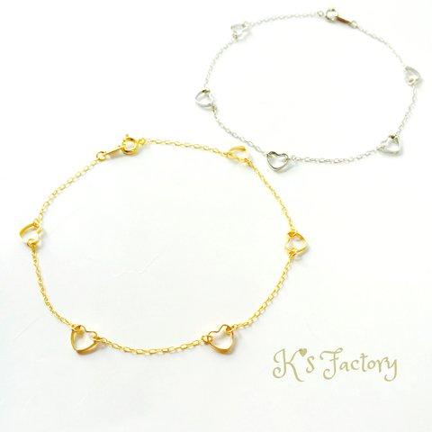 5ハート♡とチェーンのアンクレット  gold/silver  ♡Five Hearts♡ 