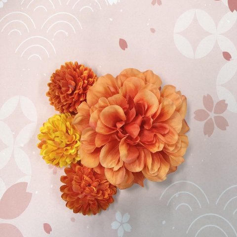 オレンジダリア　髪飾り　成人式　夏祭り　送料無料