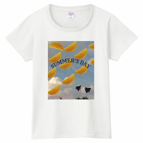 オレンジとチドリのTシャツWLサイズ　白Tシャツ　受注生産