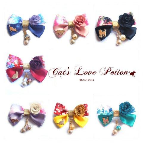 猫 和 ヘアアクセサリー 重ねりぼん ばら パール 和風 ヘアクリップ Cat's Love Potion 