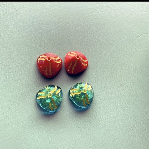 【2色2ペア4コセット】JIRI＊IVANA#czech beads#チェコビーズ　bell flower 12✖️9㍉ red＊marine blue/yellow