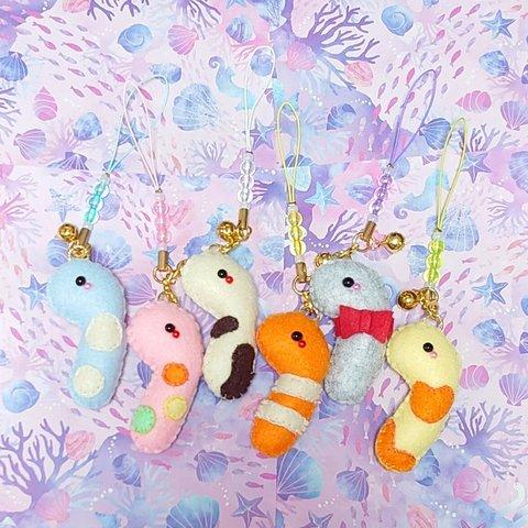 カラフル🌈チンアナゴちゃん✨オーロラビーズ付き根付けストラップ📿