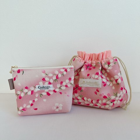 ミニポーチと巾着のセット　【桜ピンク】