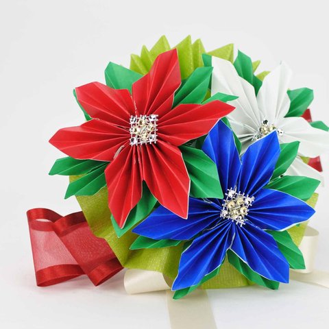 Paper flower kit with video / Poinsettia Origami Bouquet Kit