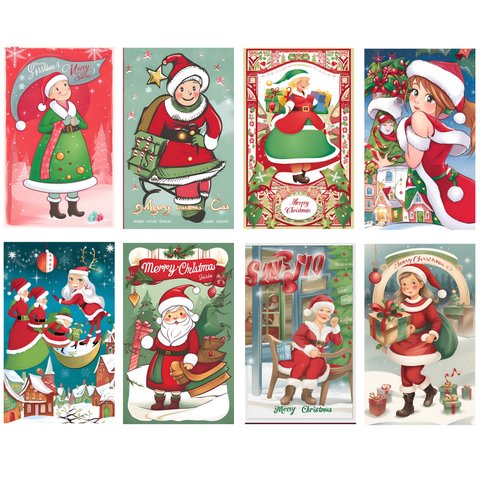 クリスマスカード　CHRISTMAS CARD　女性サンタクロース　8種セット