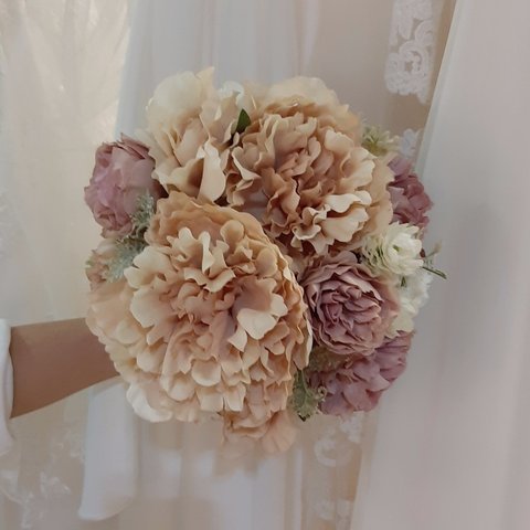 ウェディングブーケ　結婚式　アンティークピンク　造花