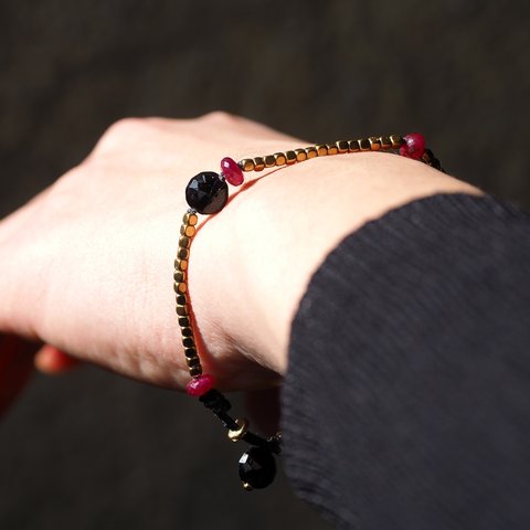 -Black tourmaline・Ruby- gold bracelet