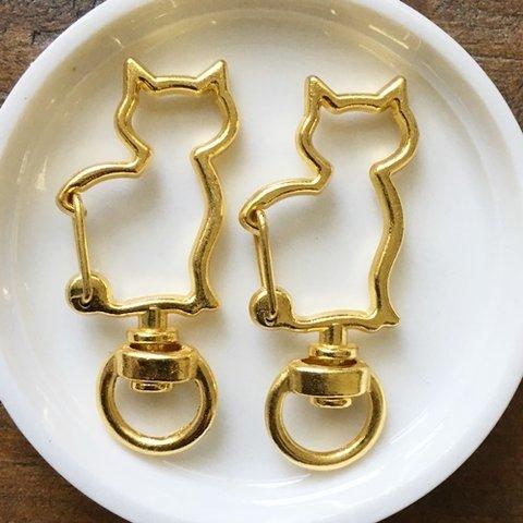 5個セット／【ゴールド】猫ナスカン・ねこ回転カン・ネコキーホルダー金具・にゃゴー/型番1ーB(5個)