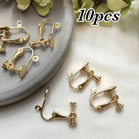 10個（5ペア）カン付きイヤリング★平皿（8ｍｍ）ゴールド