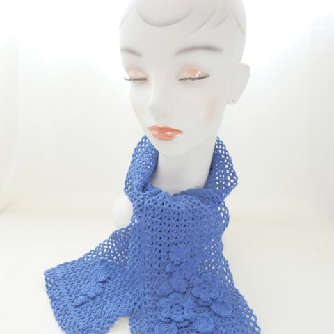 かぎ針編み お花のコットンストール〈青色〉クールな乙女