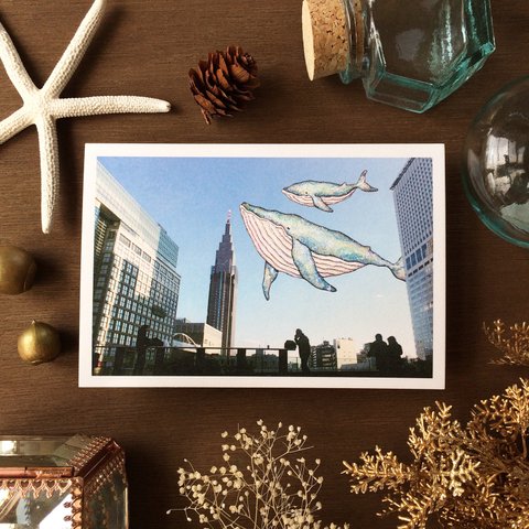 新宿駅のクジラ アートプリント/イラスト複製画 ポストカード