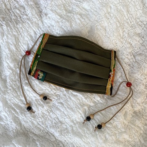 SHAREMYWORLD シェアマイワールド african fashion mask【olive green】アフリカン ファッション マスク オリーブグリーン