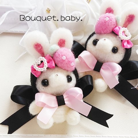 ツインいちごうさヘアゴム💝🐰リボン୨୧キッズ୨୧プレゼントにも💛  Bouquet&baby