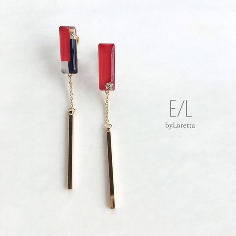 Asymmetry 3color stick pierce/earring(Red)