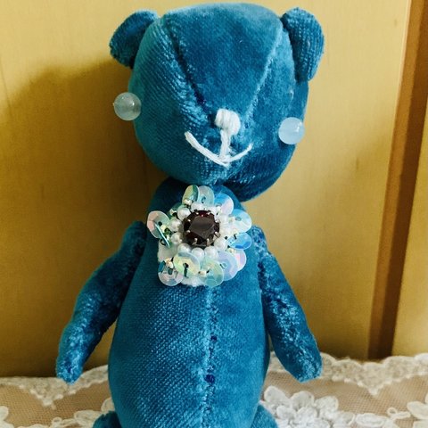 ハンドメイド　テディベア  ターコイズブルー