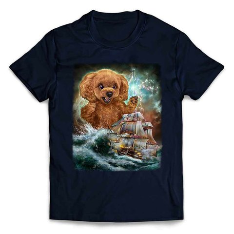 半袖Tシャツ 船を襲う プードル 犬  海 雷 嵐 by FOX REPUBLIC