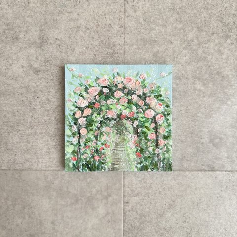 アクリル画テクスチャーアートno.19薔薇の花のアーチ𑁍春季節の絵画ローズアーチ