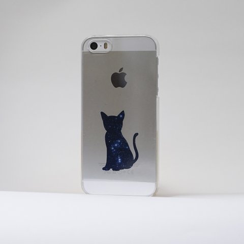 宇宙柄の猫1　iPhone5/5s/SE スマホケース＋着せ替えシートセット